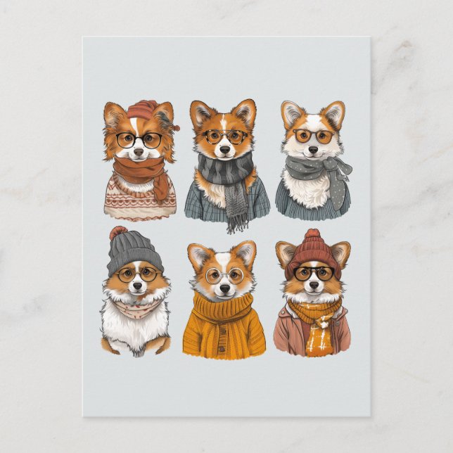 Cartão Postal Caninos Motivos de Welsh Corgi (Frente)