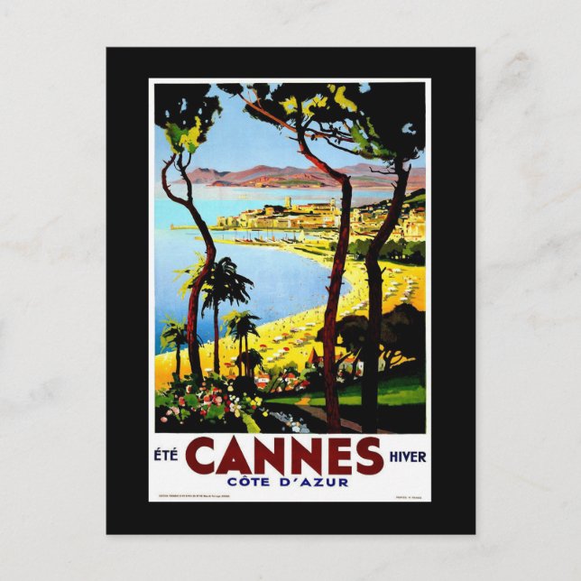 Cartão Postal Cannes, Viagens vintage da França (Frente)