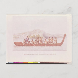 Cartão Postal Canoa de Dugout pilotada por nativos da Nova Zelâ