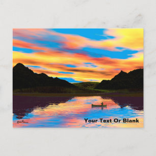 Cartão Postal Canoagem No Lago Sunset