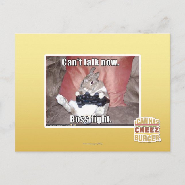 Cartão Postal Can't talk now, boss fight. (Frente)