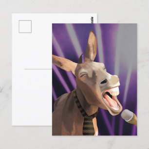 Cartão Postal Cantando Engraçado Fazenda Donkey Animal Purple Fu
