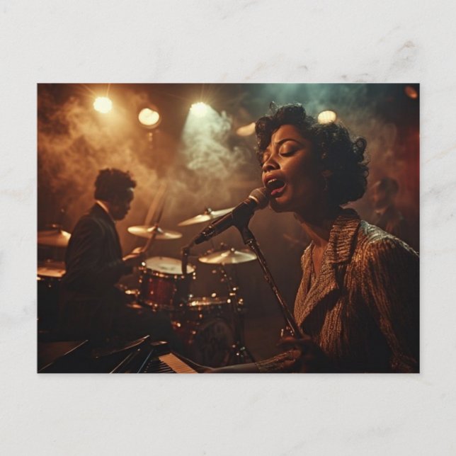 Cartão Postal Cantando os Blues, afro-americano, Clube da Noite (Frente)
