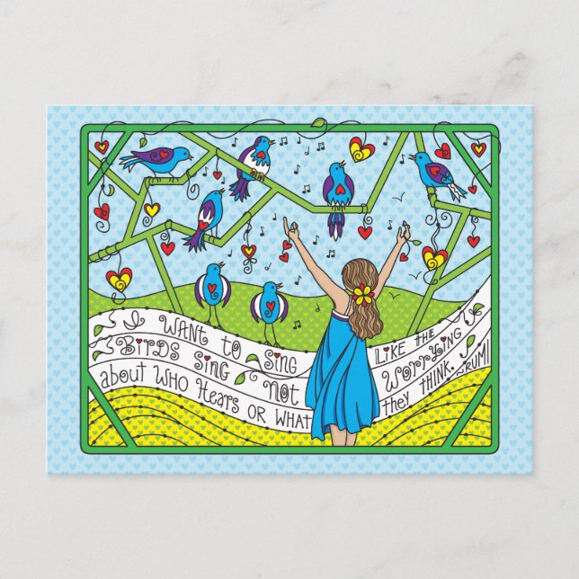 Cartão Postal Cante Como Os Pássaros Sing_ Postcard (Frente)