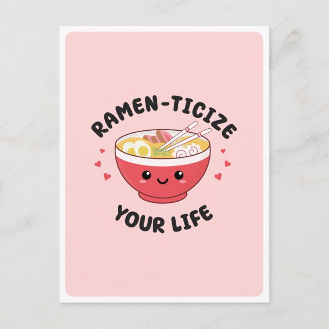 Cartão Postal Canto Kawaii Ramen Asiático Comida Pun Amor Românt (Frente)