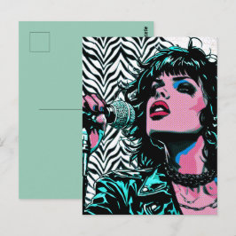 Cartão Postal Cantor de Pop Art Rosa Azul Musicos Amantes da Mús