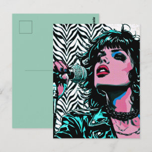 Cartão Postal Cantor de Pop Art Rosa Azul Musicos Amantes da Mús
