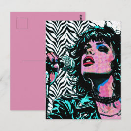 Cartão Postal Cantora Pop Art Rosa Azul Turquesa Músicos Amantes
