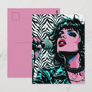Cartão Postal Cantora Pop Art Rosa Azul Turquesa Músicos Amantes