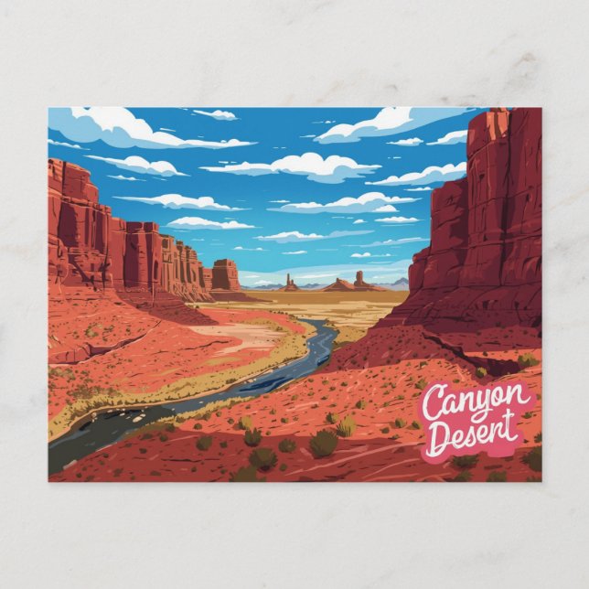 Cartão Postal Canyon Desert River Valley Art Print (Frente)