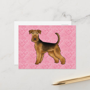 Cartão Postal Cão Airedale Terrier Amor Com Padrão de Coração Ro