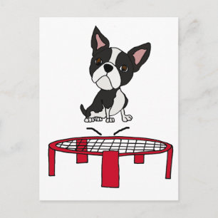 Cartão Postal Cão Bastante de Boston Terrie em Cartoon Trampoli