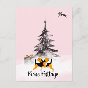 Cartão Postal Cão Beagle preto e branco Natal