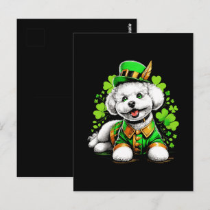 Cartão Postal Cão Bichon Frise Dia de São Patrício