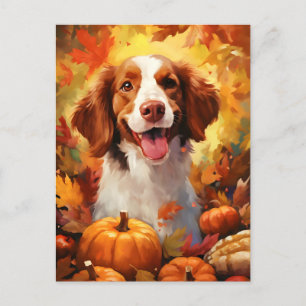 Cartão Postal Cão Brittany Autumn Thankiness
