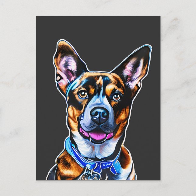 Cartão Postal Cão Cachorro Portrait Pintado, Cão Isolado (Frente)