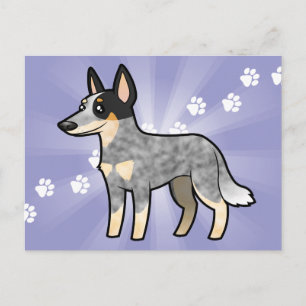 Cartão Postal Cão de Gado Australiano / Kelpie de desenho animad