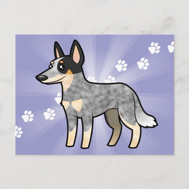 Cartão Postal Cão de Gado Australiano / Kelpie de desenho animad (Frente)