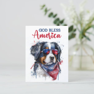 Cartão Postal Cão de Montanha Bernês, Deus Abençoe a América Car