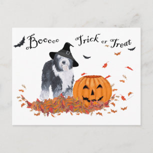Cartão Postal Cão de Ovelha do Inglês Antigo no Halloween