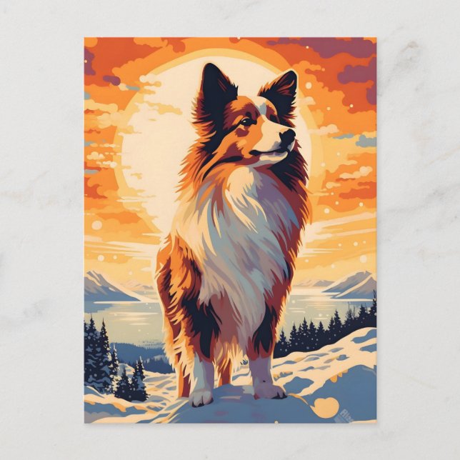 Cartão Postal Cão de Pastoreio de Shetland floresta de montanha  (Frente)