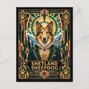 Cartão Postal Cão de Pastoreiro de Shetland, Cão Art Déco
