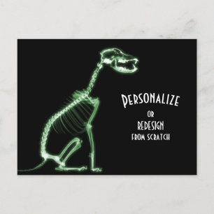Cartão Postal Cão-Esqueleto de Raio X - Verde