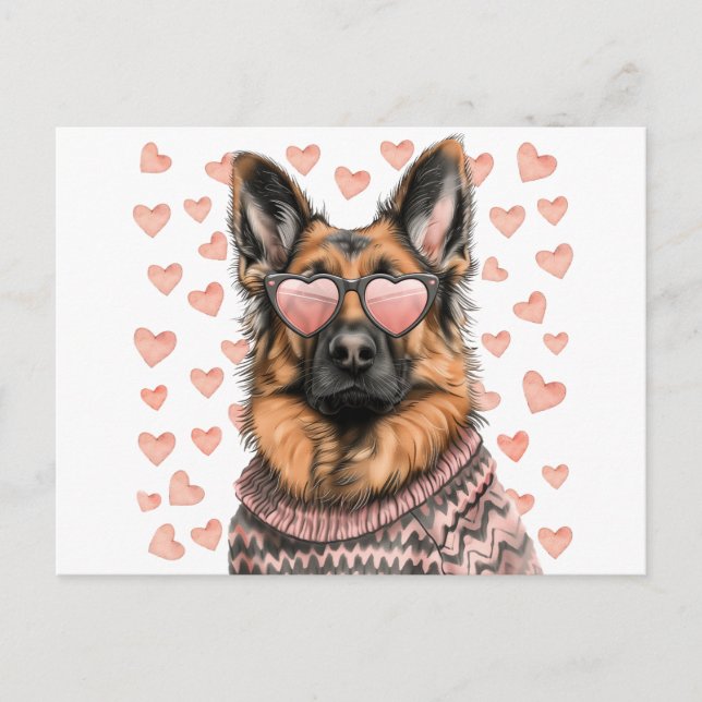 Cartão Postal Cão German shepherd do dia de os namorados (Frente)