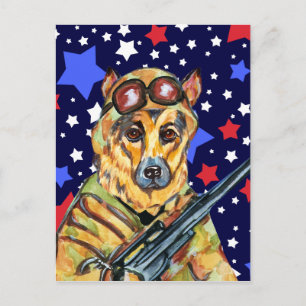 CARTÃO POSTAL CÃO PASTOR ALEMÃO SOLDADO