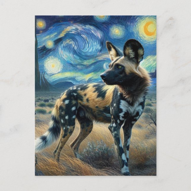 Cartão Postal Cão selvagem africano Starry Night Van Gogh (Frente)