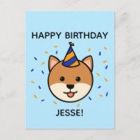 Cão Shiba Inu | Saudação de Aniversário Azul e Lar