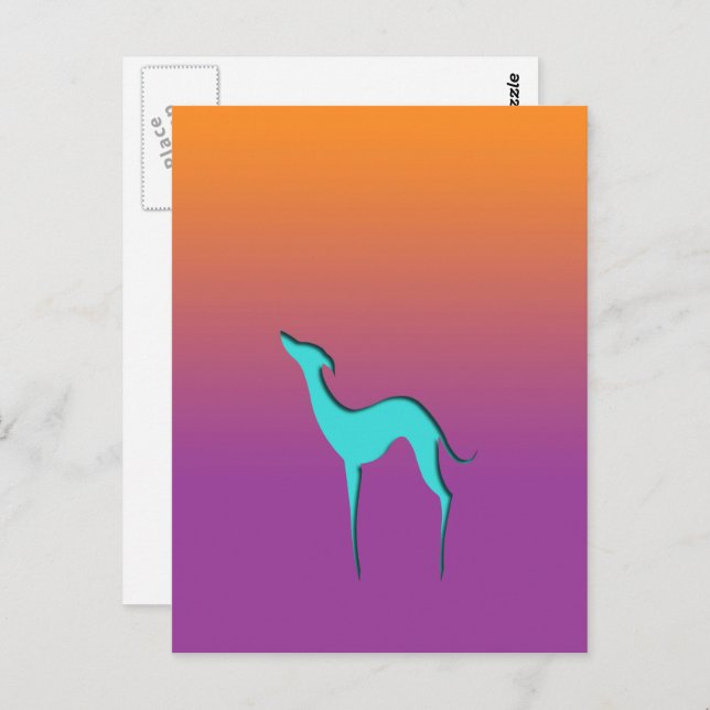 Cartão Postal Cão Whippet Greyhound ombre azul laranja roxo (Frente/Verso)