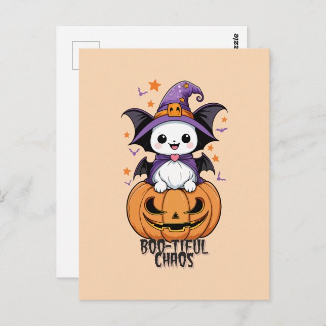 Cartão Postal Caos Bonitos | Morcegos, Chapéus e Abóboras (Frente/Verso)