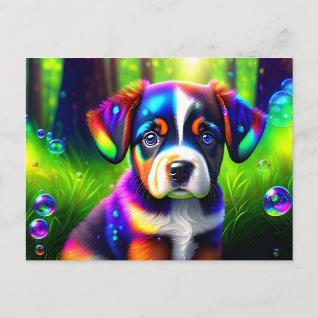 Cartão Postal Cãozinho-de-montanha-branca-bernesa no campo (Frente)