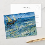 Cartão Postal Capa de mar em Saintes-Maries | Vincent van Gogh<br><div class="desc">A paisagem marinha em Saintes-Maries (1888), por Vincent van Gogh, captura o movimento vibrante do mar ao longo da costa de Saintes-Maries-de-la-Mer, no sul de França. Esta pintura mostra pinceladas enérgicas de Van Gogh e uso ousado de cores, retratando barcos de pesca na água com ondas rolantes sob um céu...</div>