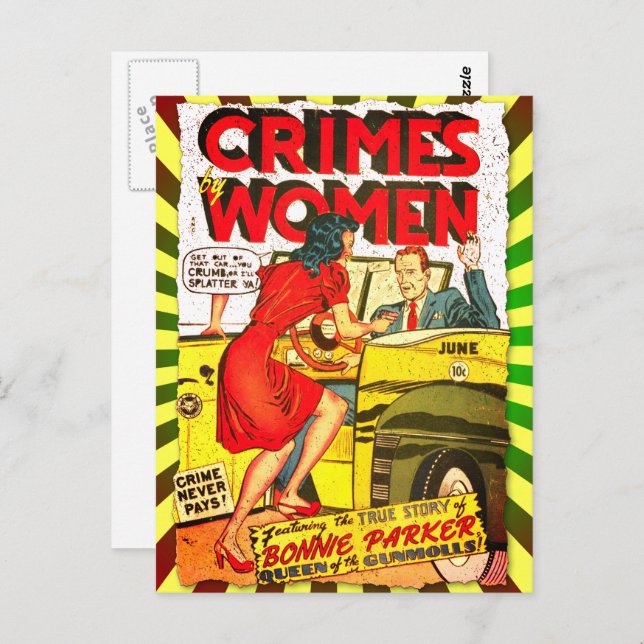 Cartão Postal Capa de Quadrinhos da Era de Ouro Crimes by Women  (Frente/Verso)