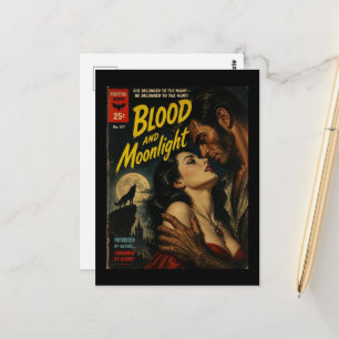 Cartão Postal Capa do Livro de Lobisomem e Mulher Sangue e Luar