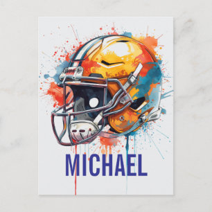 Cartão Postal Capacete de Futebol Motivacional Inspirador Nome