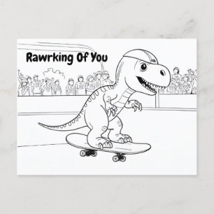Cartão Postal Capacete de visto T-Rex montado num skate