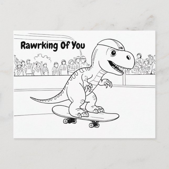 Cartão Postal Capacete de visto T-Rex montado num skate (Frente)