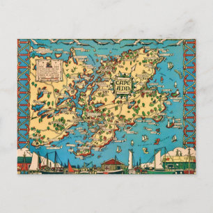Cartão Postal Cape Ann Mapa Ilustrado Postal