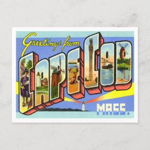 Cartão Postal Cape Cod, Massachusetts Vintage Big Letters