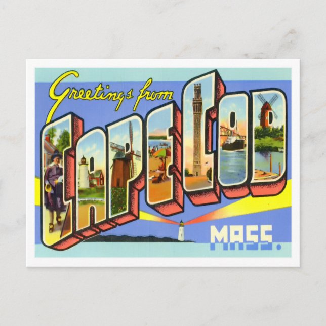 Cartão Postal Cape Cod, Massachusetts Vintage Big Letters (Frente)