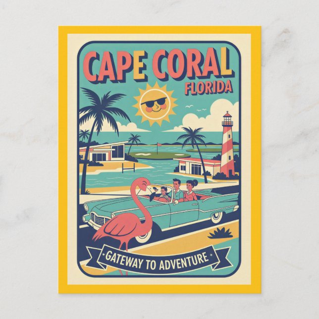 Cartão Postal Cape Coral FL Retro Anos 50 Viagem (Frente)