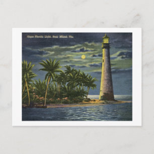 Cartão Postal Cape Florida Light House, Miami, Flórida Vintage