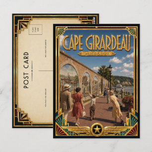 Cartão Postal Cape Girardeau Missouri Arte Deco Vintage Dourado