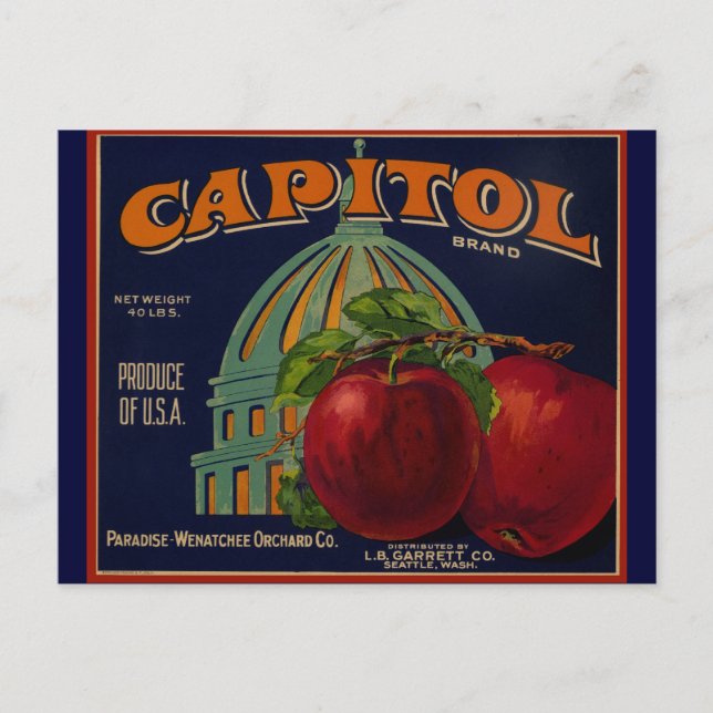 Cartão Postal Capital Apple Label Sacramento (Frente)