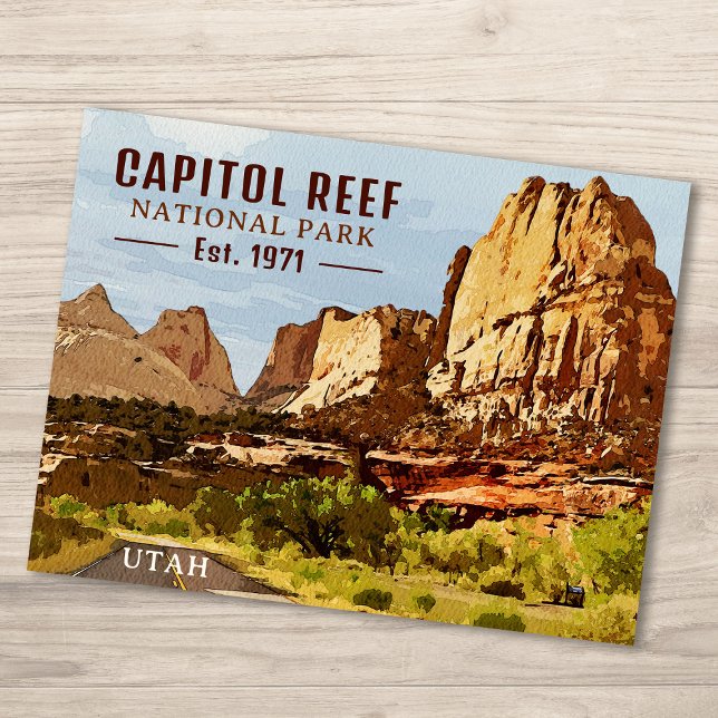 Cartão Postal Capitol Reef National Park Utah Desert Watercolor (Criador carregado)
