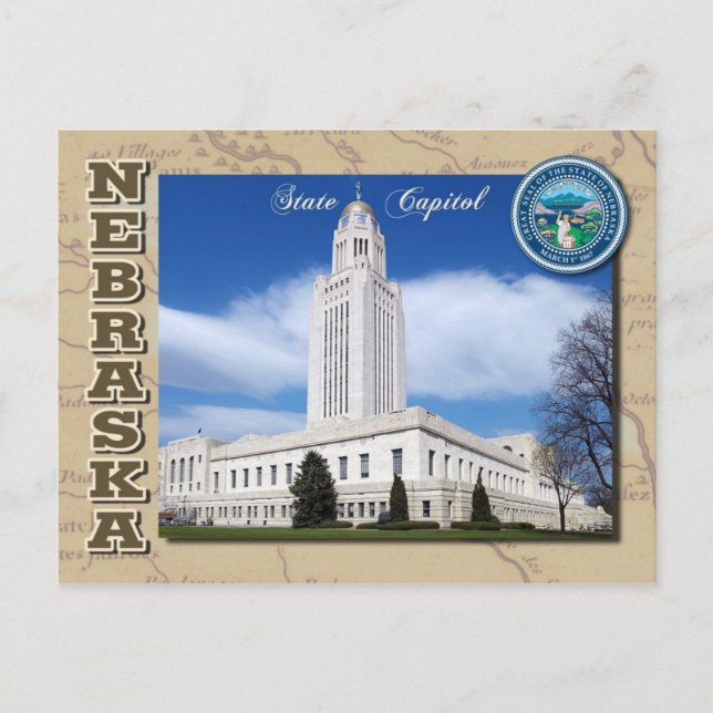 Cartão Postal Capitólio Estatal de Nebraska, Lincoln, Nebraska (Frente)