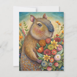 Cartão Postal Capivara com flores engraçado e fofo